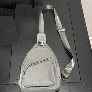 Gray nylon cross body bag silver hardware